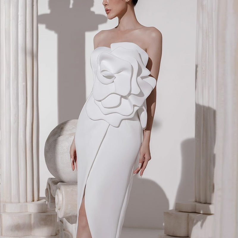 3d Flower Midi Dress - White