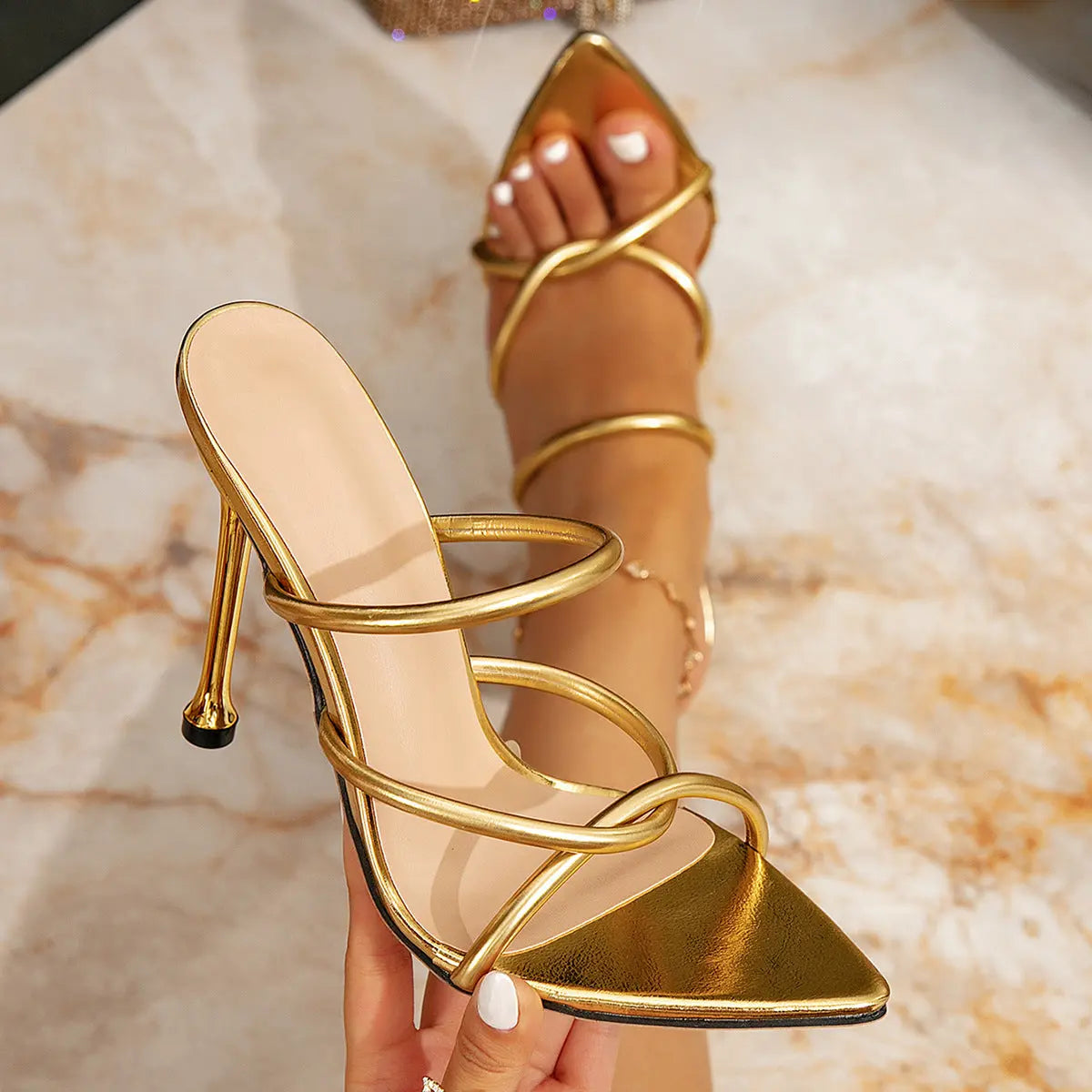 High Heels Shoes - Gold