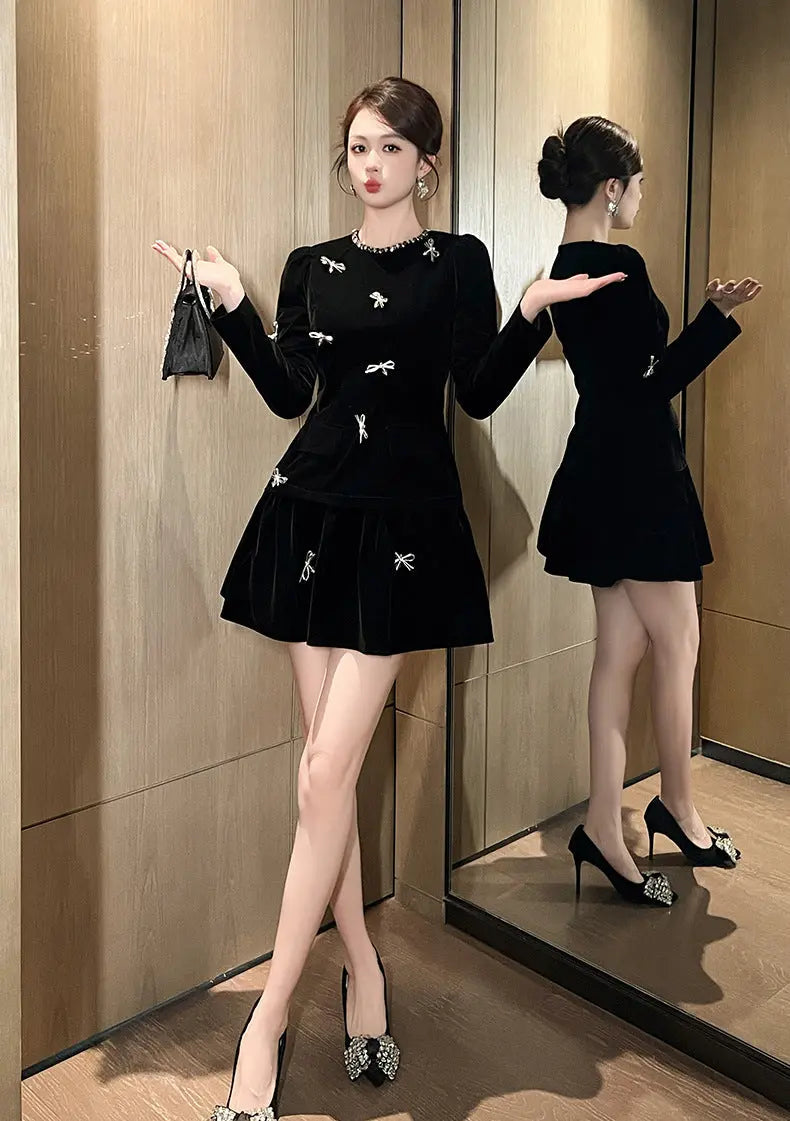 Rhinestone Embellishment Mini Dress in Black