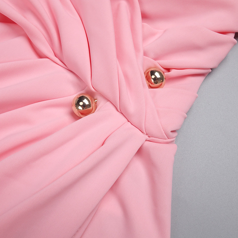 One-Shoulder Slant Neck Maxi Dress in pink