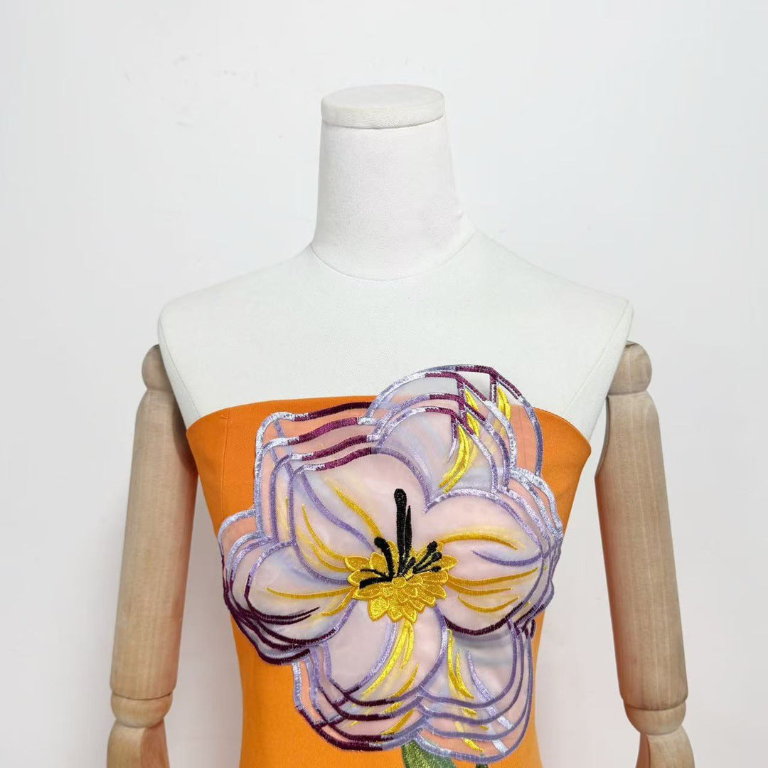 Floral Bustier Maxi Dress in Orange