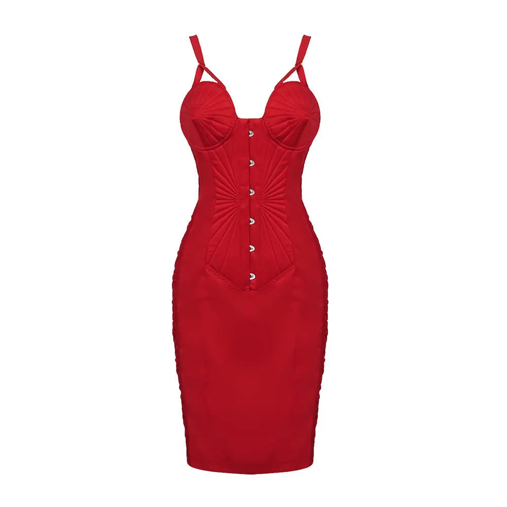 Satin Bodycon Corset Mini Dress in Red