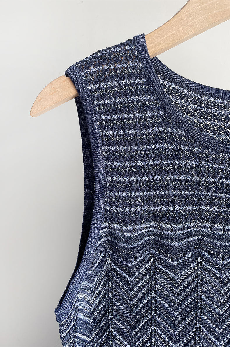 Hollow Sleeveless Knit Midi Dress in Royal Blue