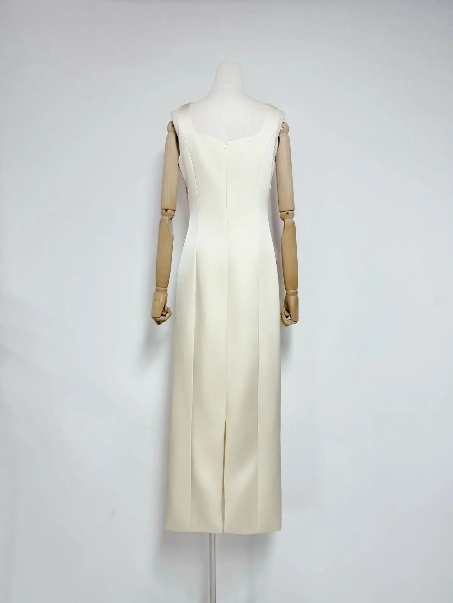 Square Neck Flower Embroidery Satin Maxi Dress in Apricot