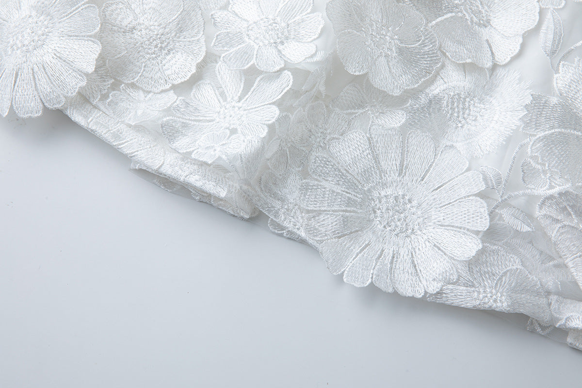 3d Floral Lace Mini Dress in White