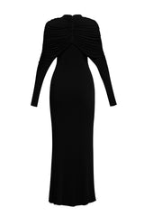Long Sleeve Knot Bodycon Maxi Dress in Black