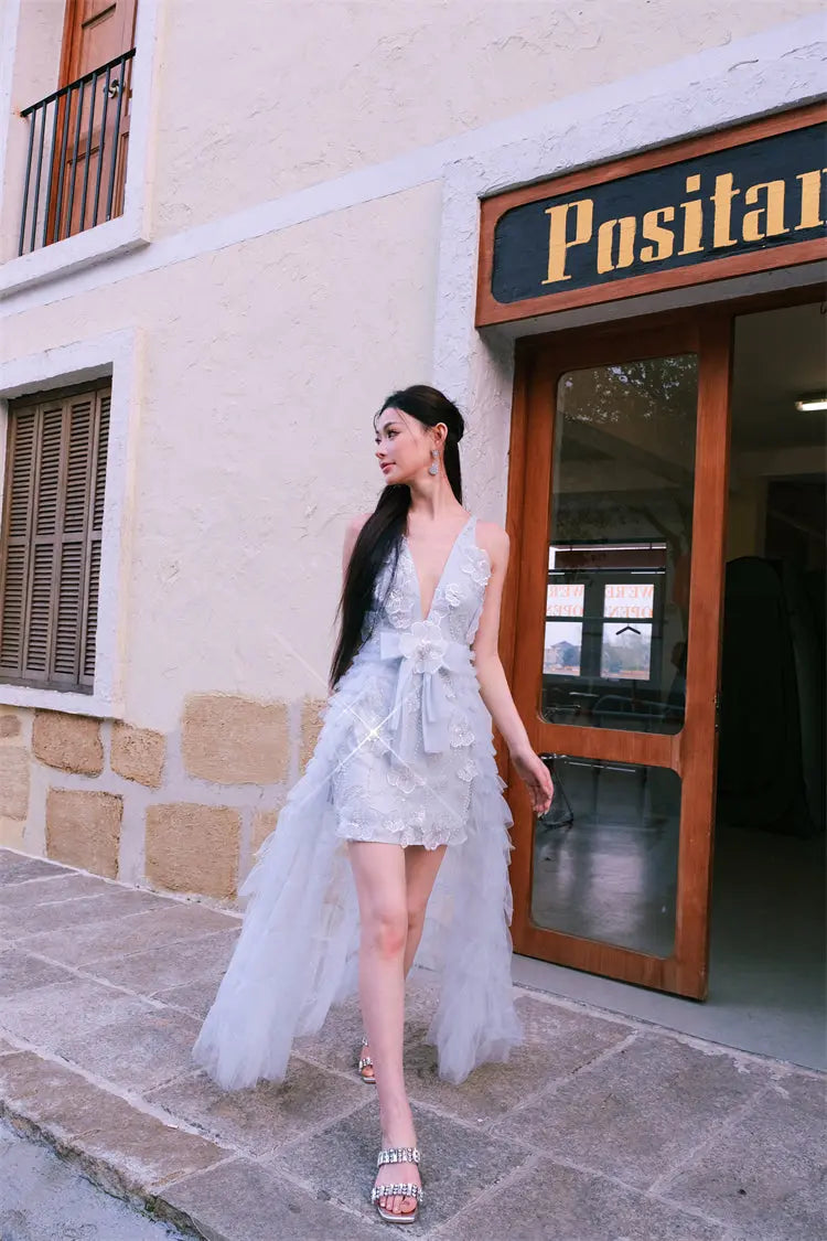 Light Blue Sleeveless Banquet Dress