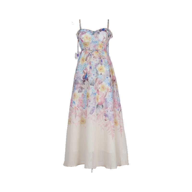 Floral Print Strap Midi Dress with 3D Flower Appliques