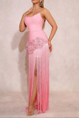 3D Flower Diamond-Bandage Maxi Dress in Pink