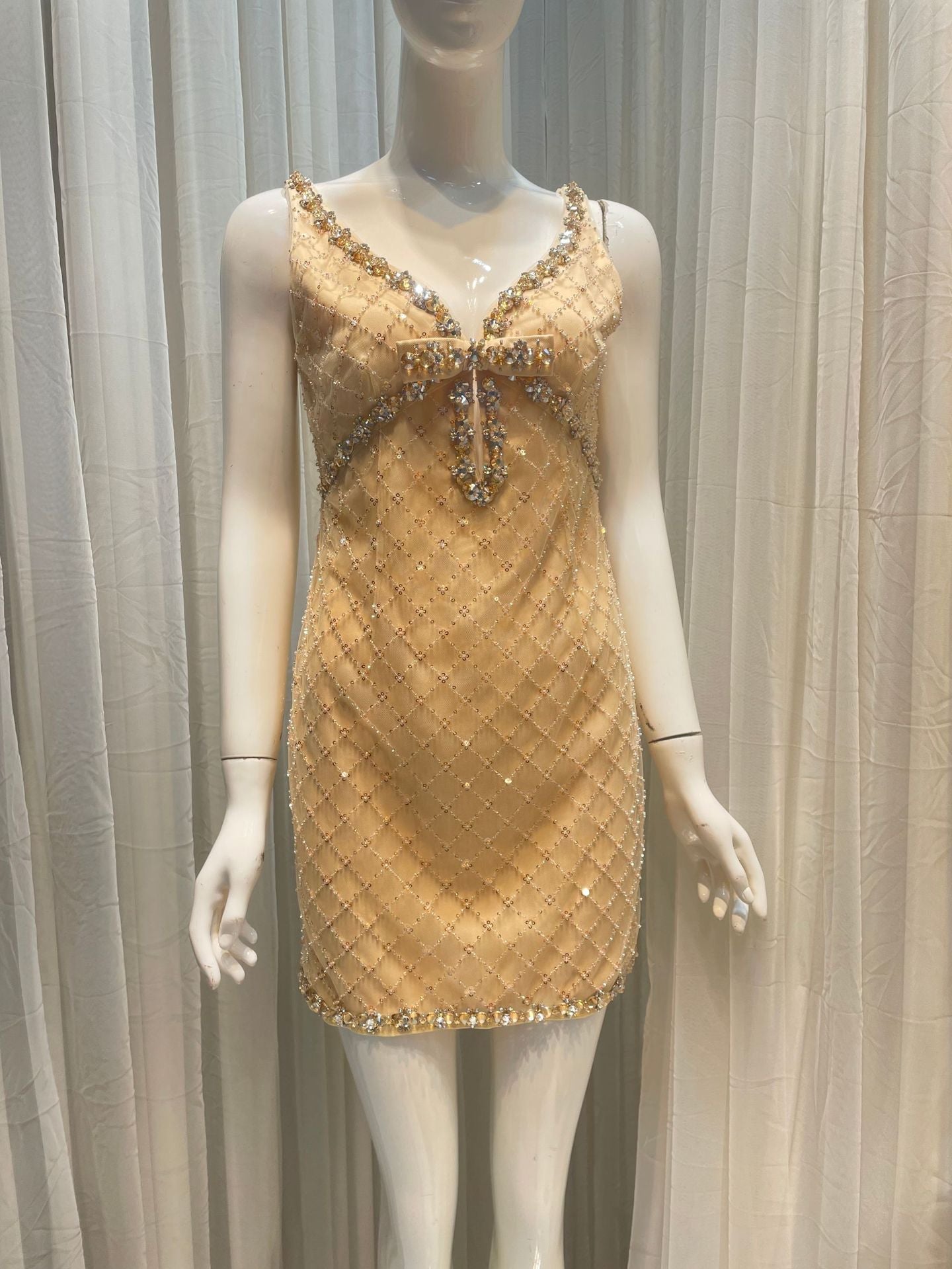 Embellished Rhinestone Sequin Mini Dress in Yellow