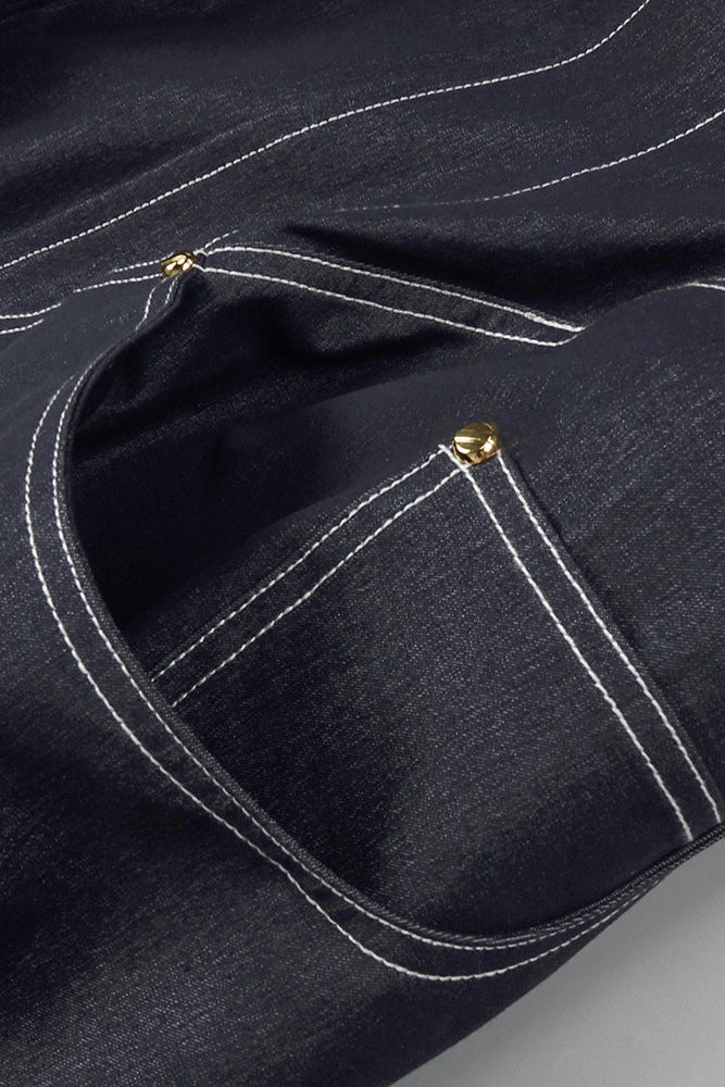 Haltered Corseted Midi Dress Denim in Navy Blue