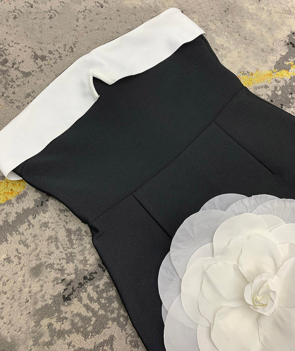 3d Flower Maxi Bandage Dress in black