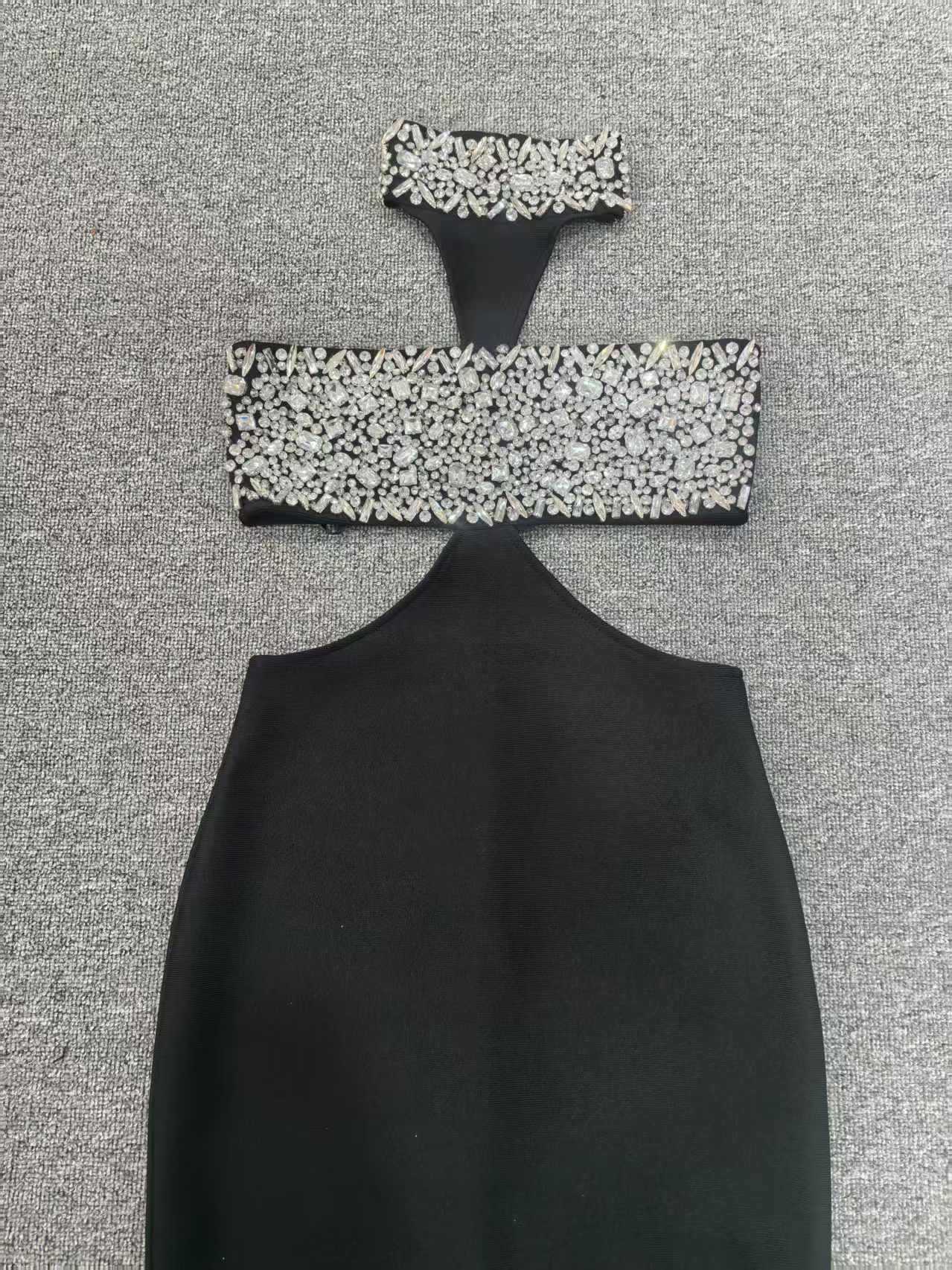 Crystal Halter Cut Out Maxi Dress in Black