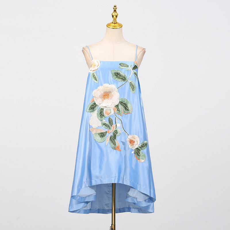 Floral Embroidered Mini Dress in Blue