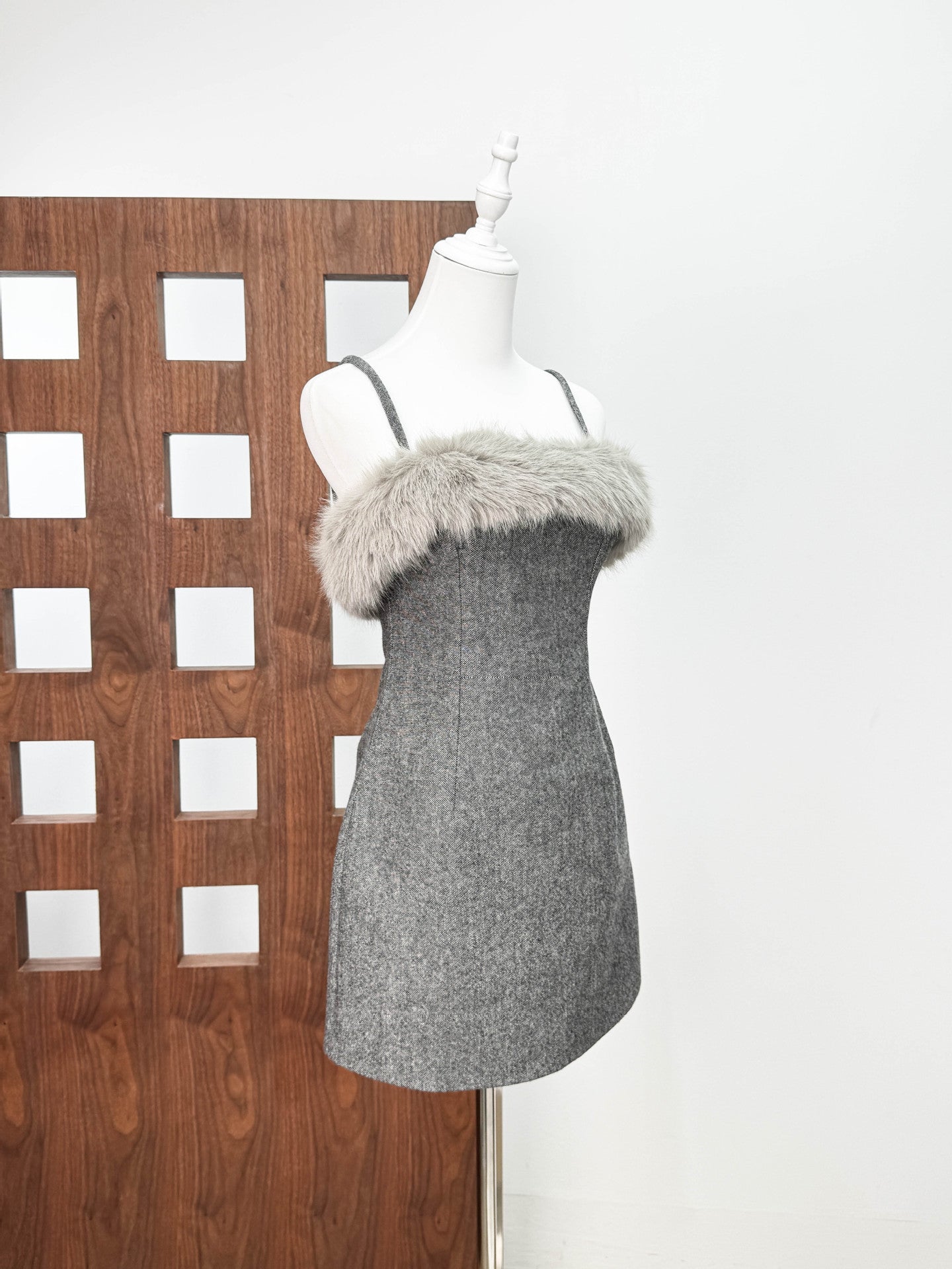 Faux Fur Mini Dress in Grey