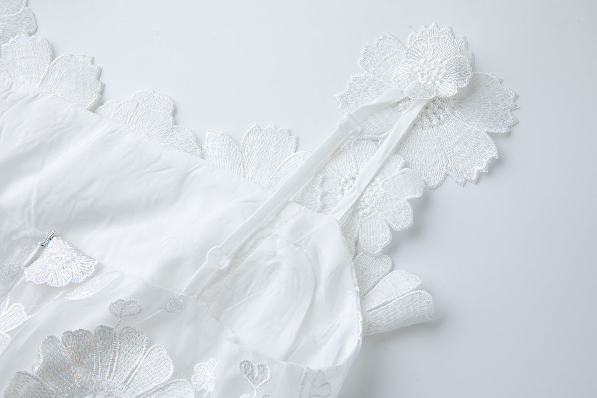 3d Floral Lace Mini Dress in White