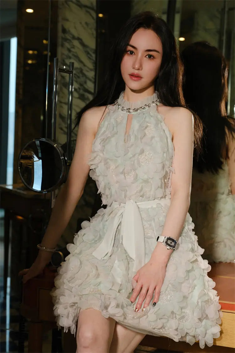 Green Ribbon Floral Wedding Guest Bridal Dress