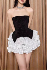 3D Flower Sequin Mini Dress in Black
