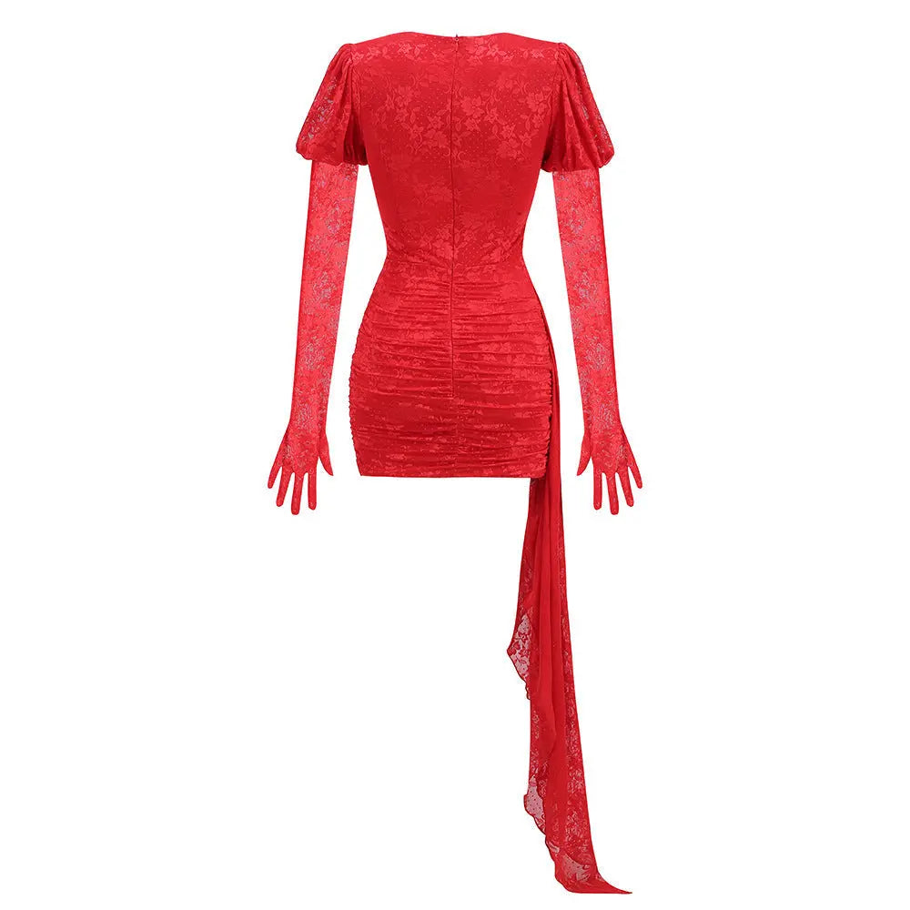 Floral Cutout Mini Dress - Red