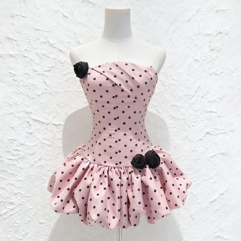 Flower Corset Puff Mini Dress In Pink