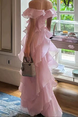 Off Shoulder Ruffled Maxi Evening Dress