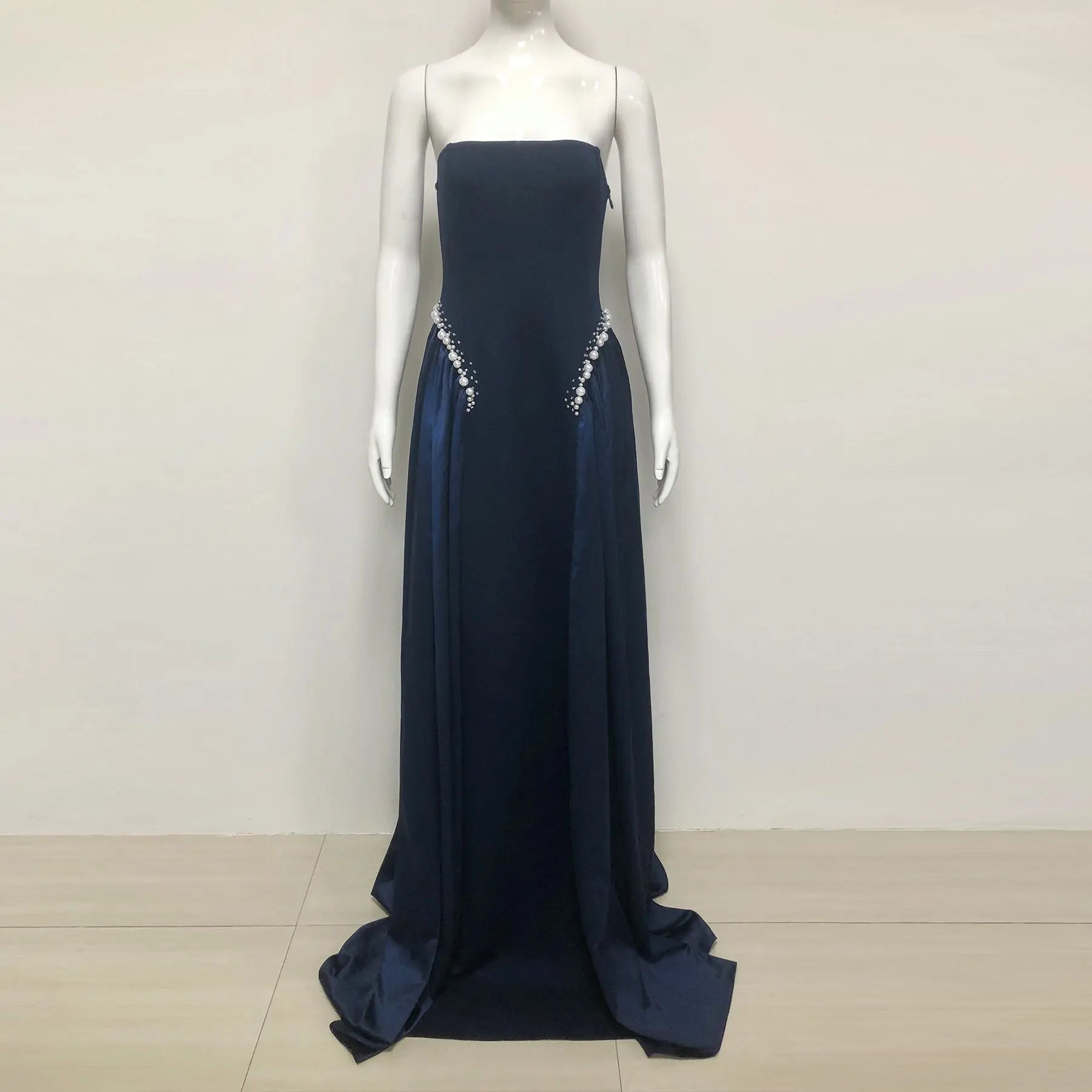 Dark Blue Pearls Embroidered Maxi Dress