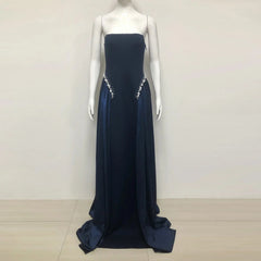 Dark Blue Pearls Embroidered Maxi Dress