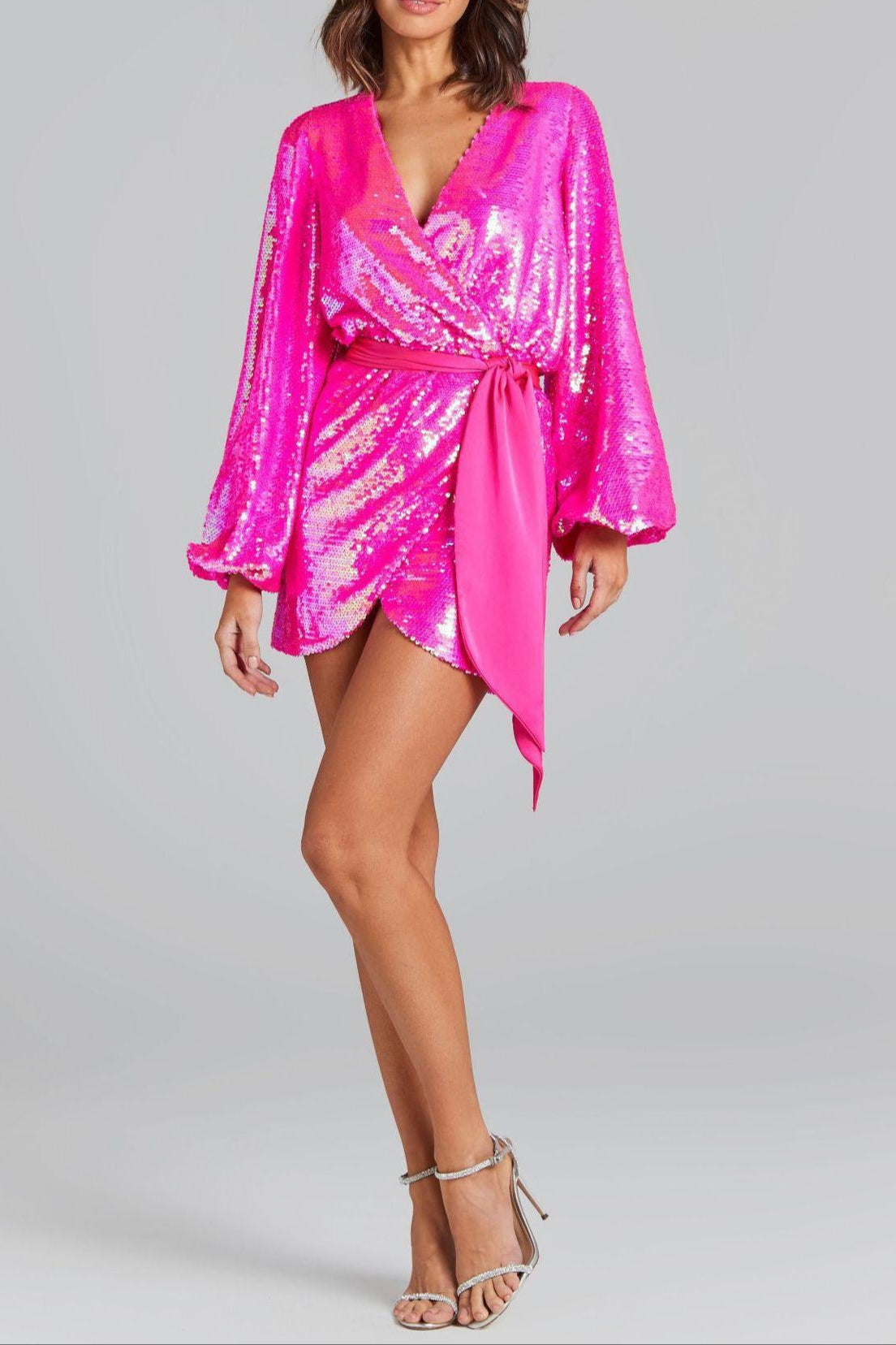 Sequin mini dress in Rose red