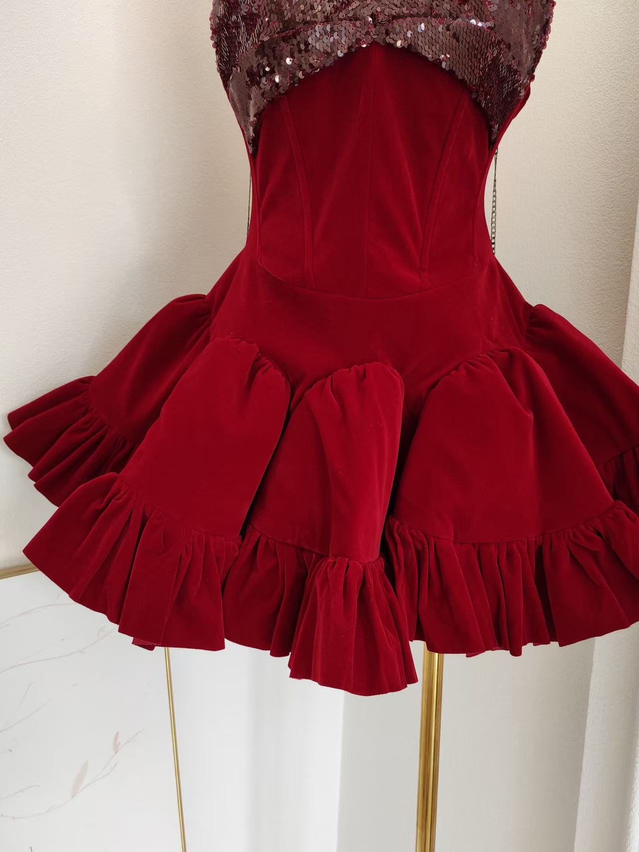 Sequin Embellished Mini Dress in Red