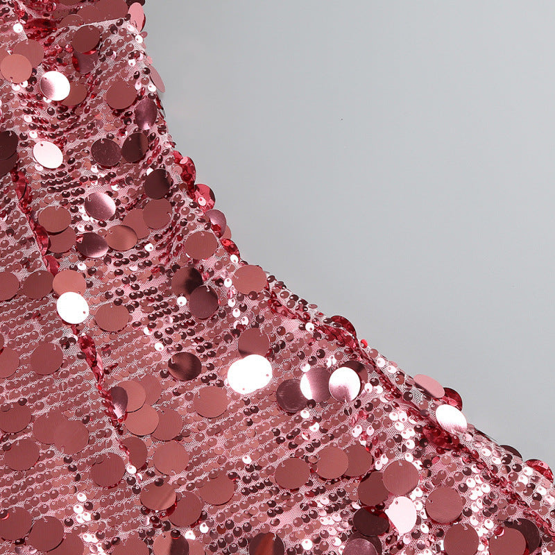Strappy Sequin Embellished Mini Dress in Pink