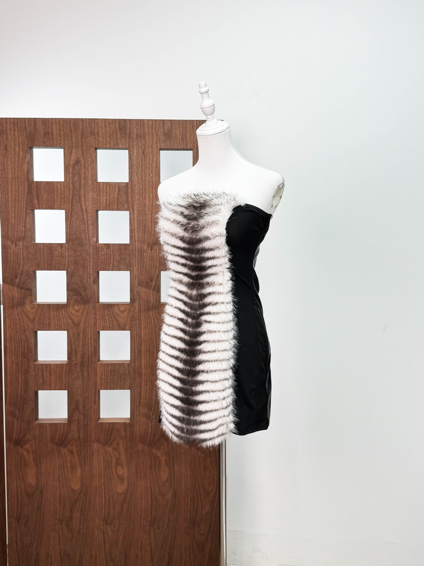 Plush Cut Mini Dress in Black - Zebra