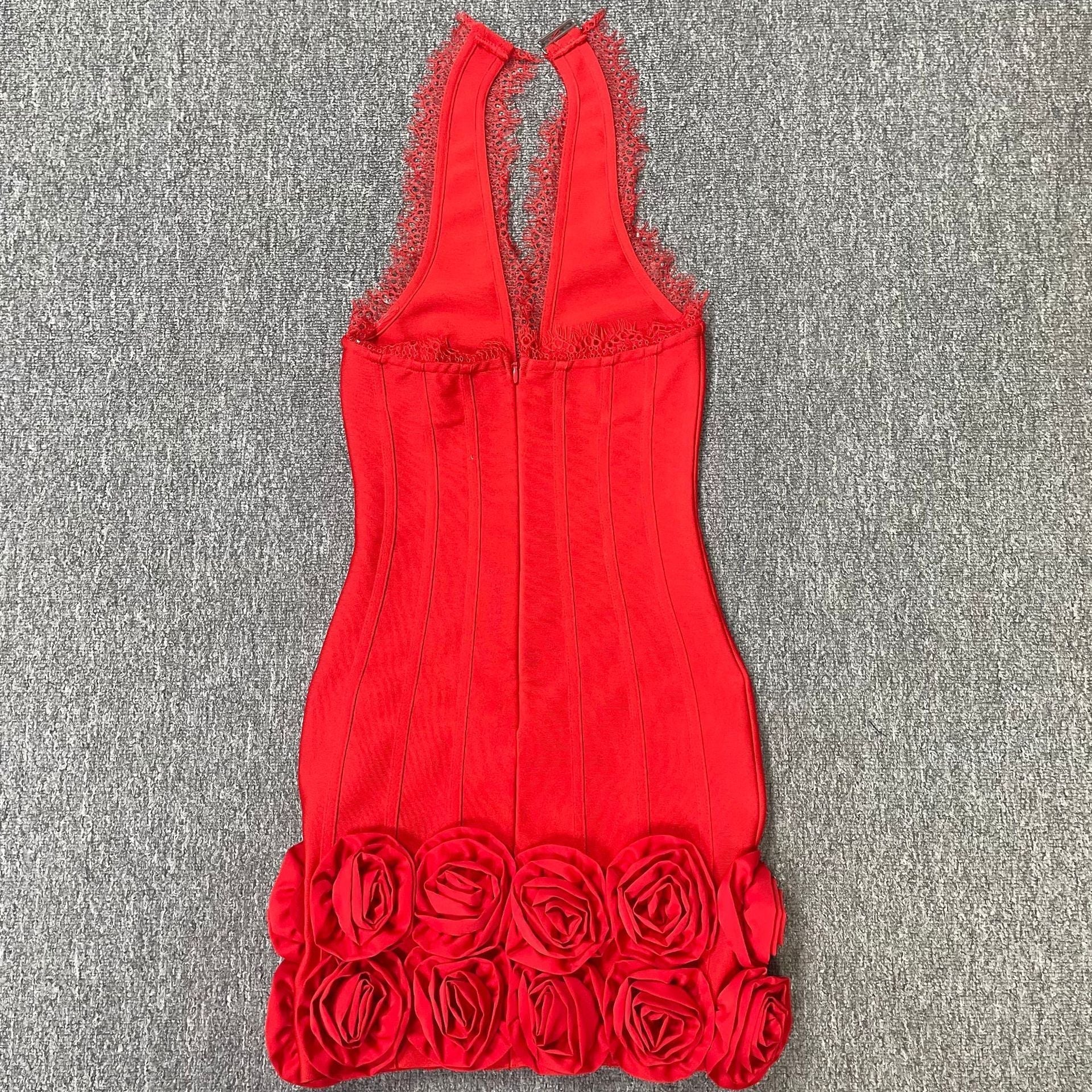 Sequin Halter Neck Flower Bandage Mini Dress in Red