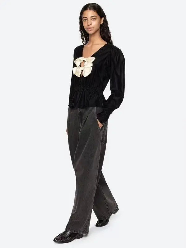 Black V-Neck Cutout Top