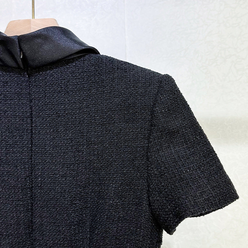 Boucle Collared Mini Dress in Black