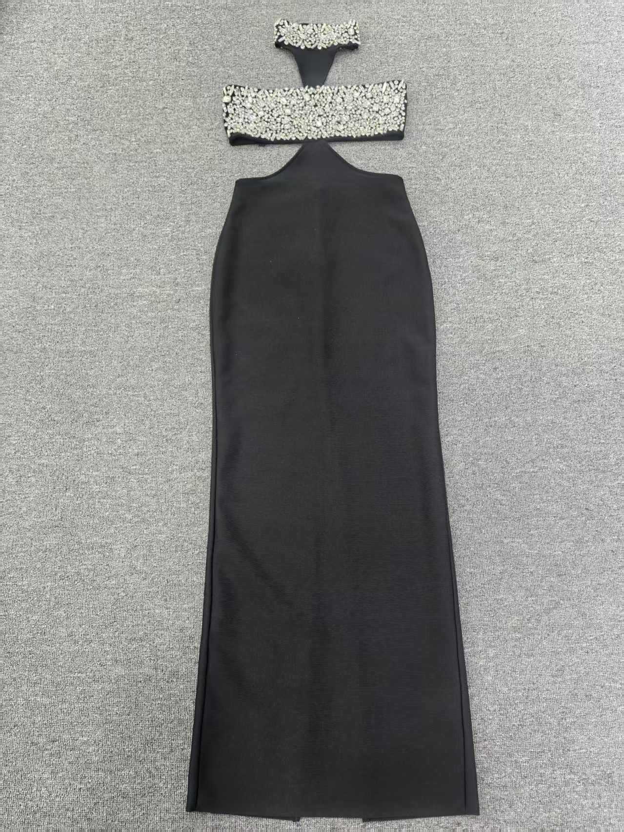 Crystal Halter Cut Out Maxi Dress in Black