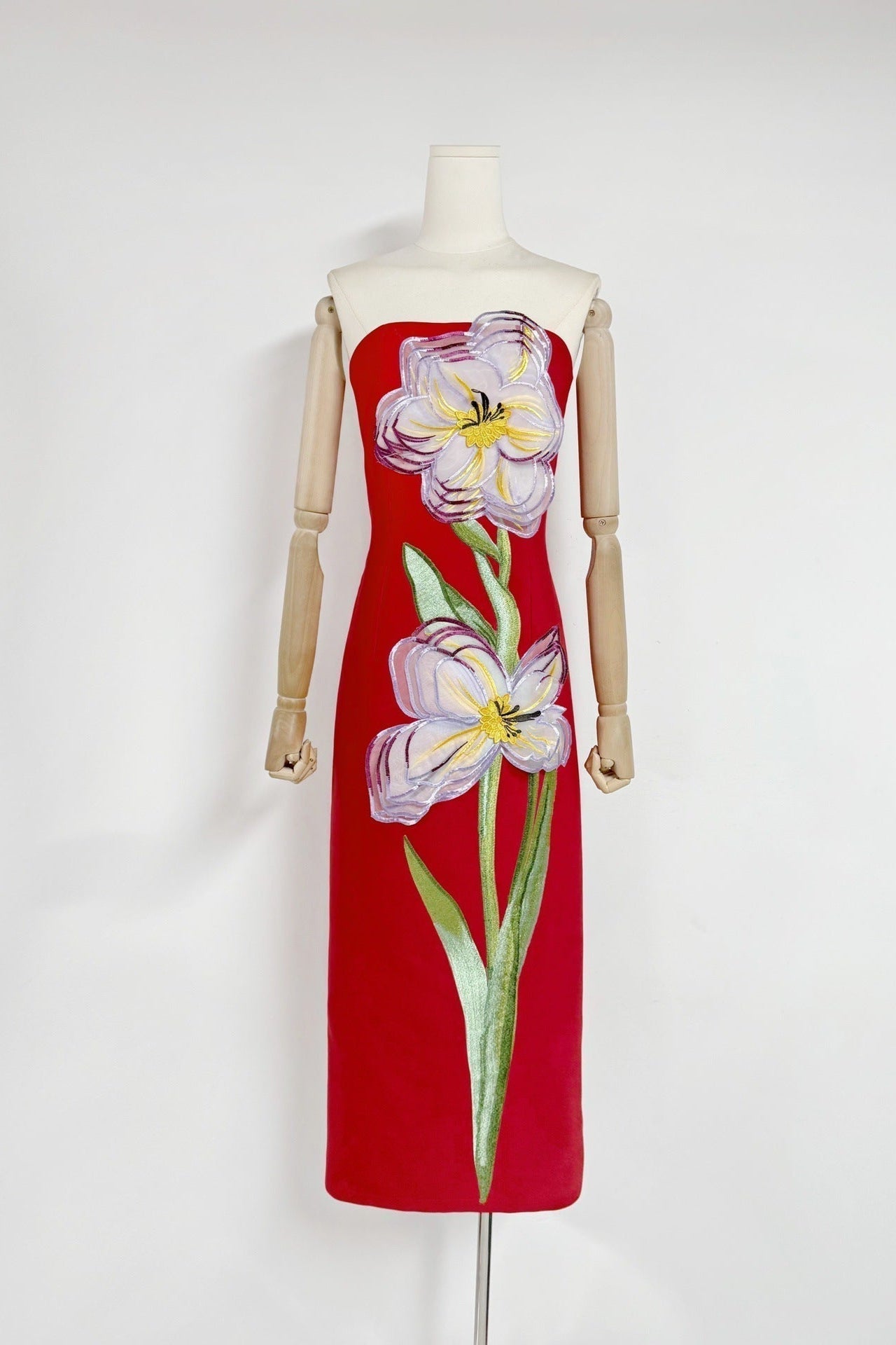 Floral Bustier Maxi Dress in Red