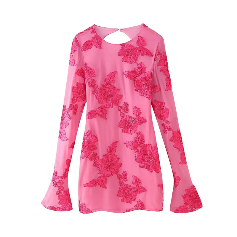 Yellow Backless Floral Sleeve Slim Fit Mini Dress