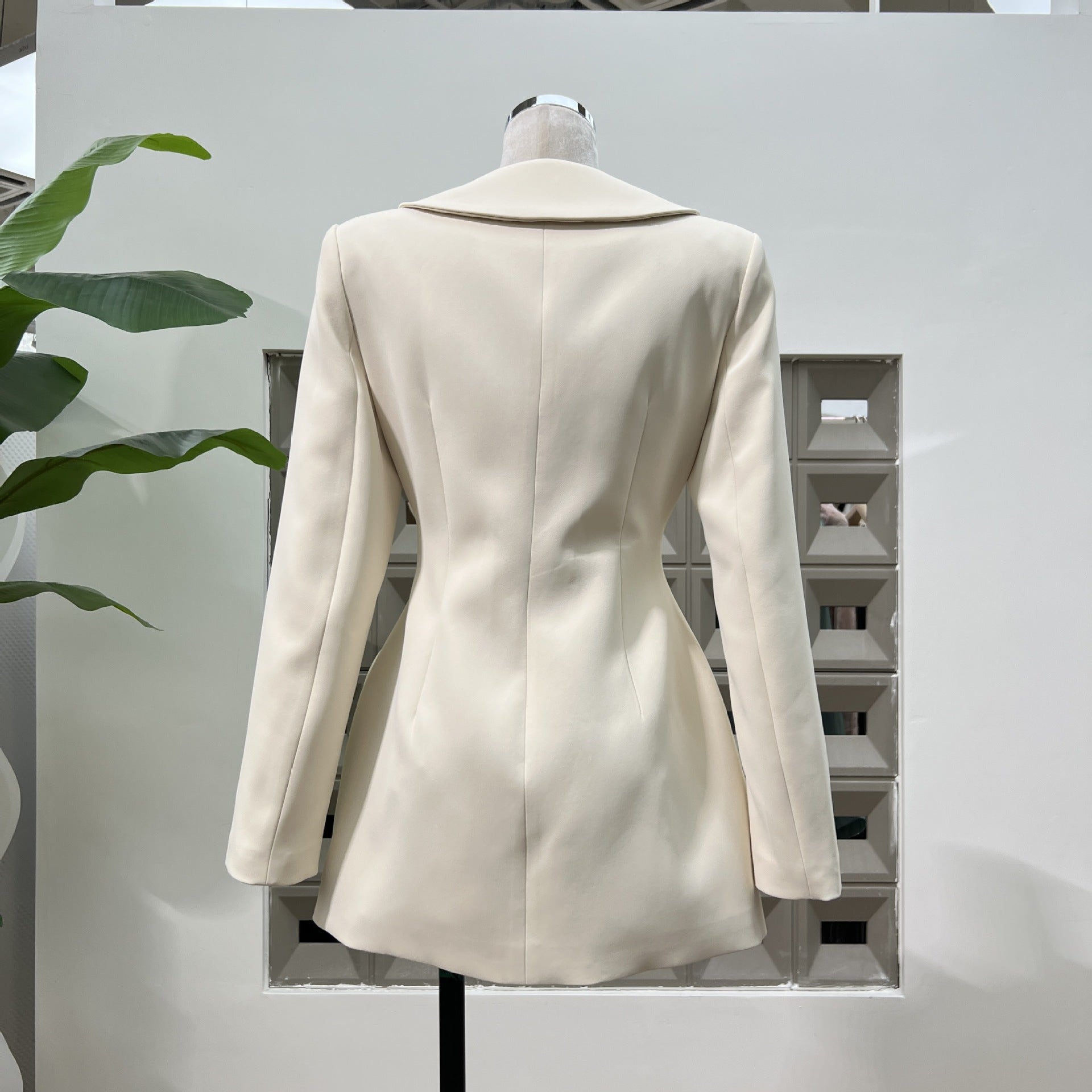 Long Sleeve Button Up Flower Blazer in Beige
