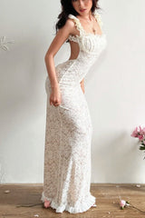 Lace Bodycon Slip Maxi Dress in White
