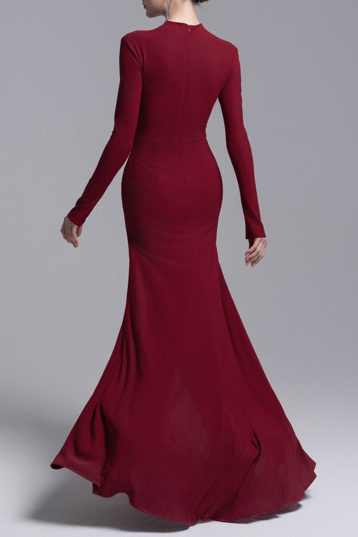 Rose Embellished Sheath Gown in Red