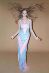 Fully Rhinestoned Bodycon Maxi Dress - Blue & Pink