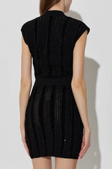 Black V-Neck Mini Dress with Shimmering Ses