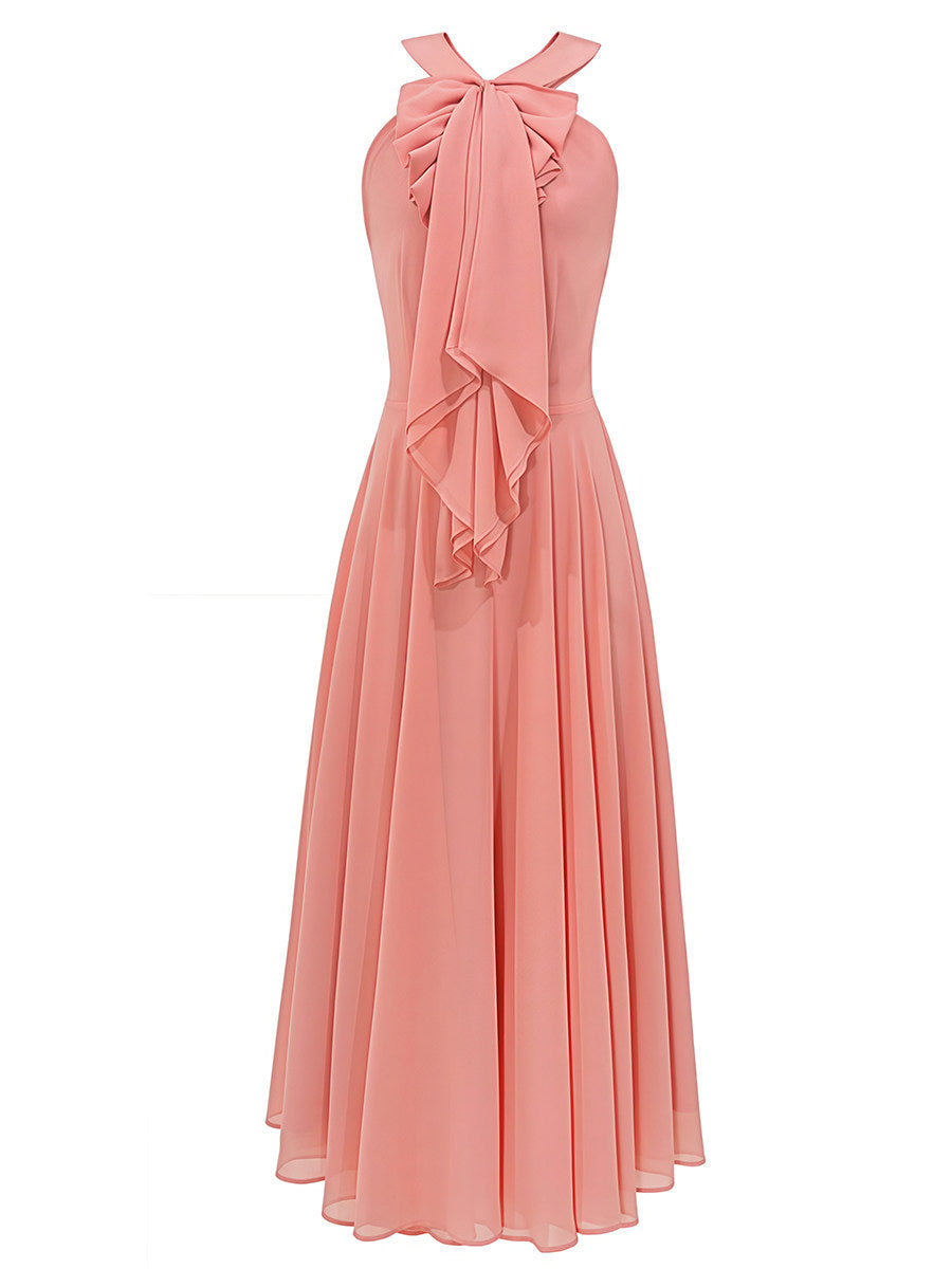 Pink Halter-Neck Midi Dress