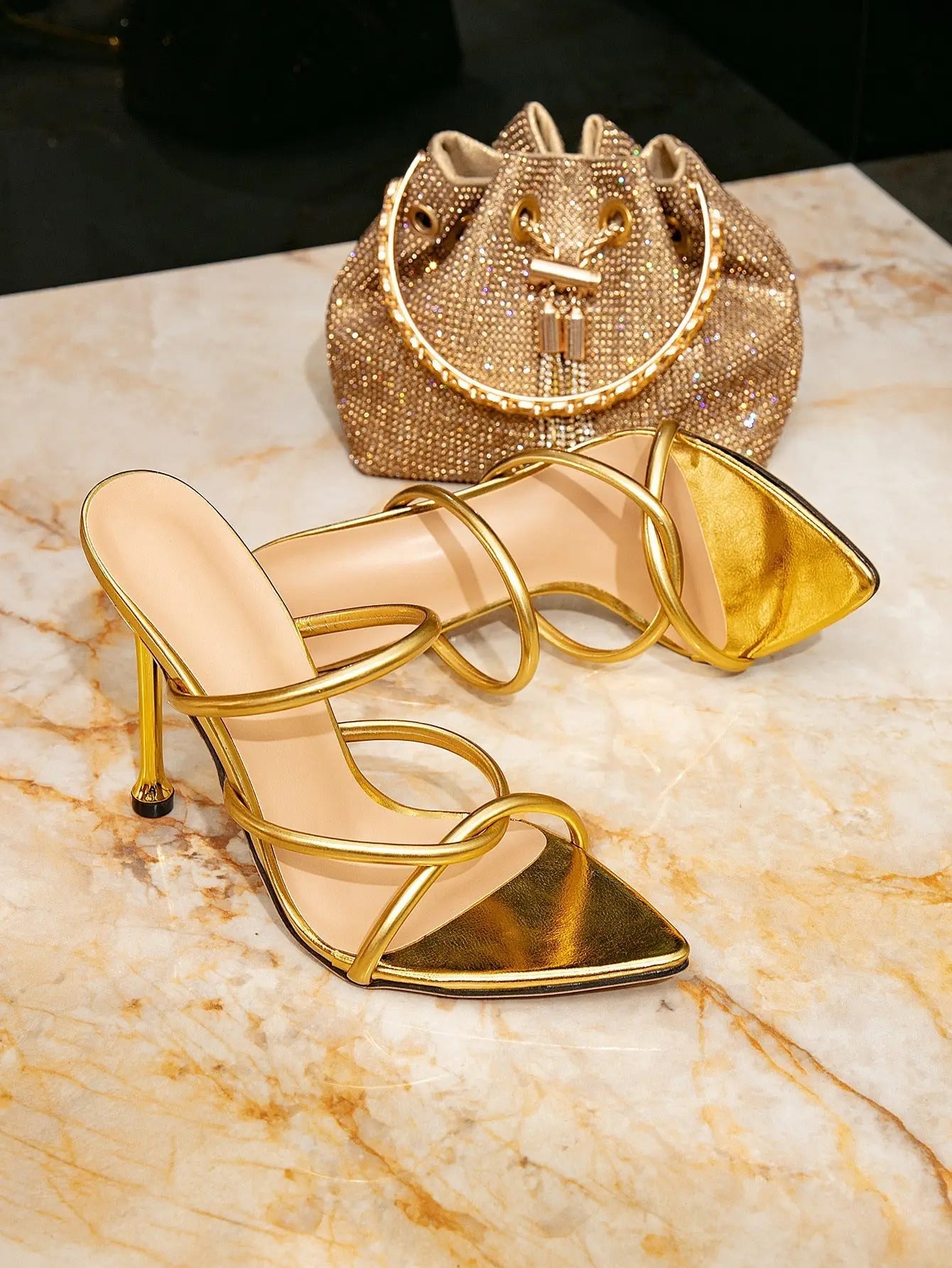 High Heels Shoes - Gold
