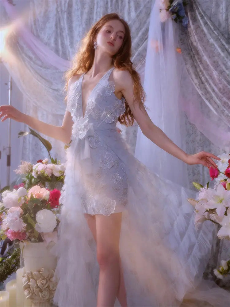 Light Blue Sleeveless Banquet Dress