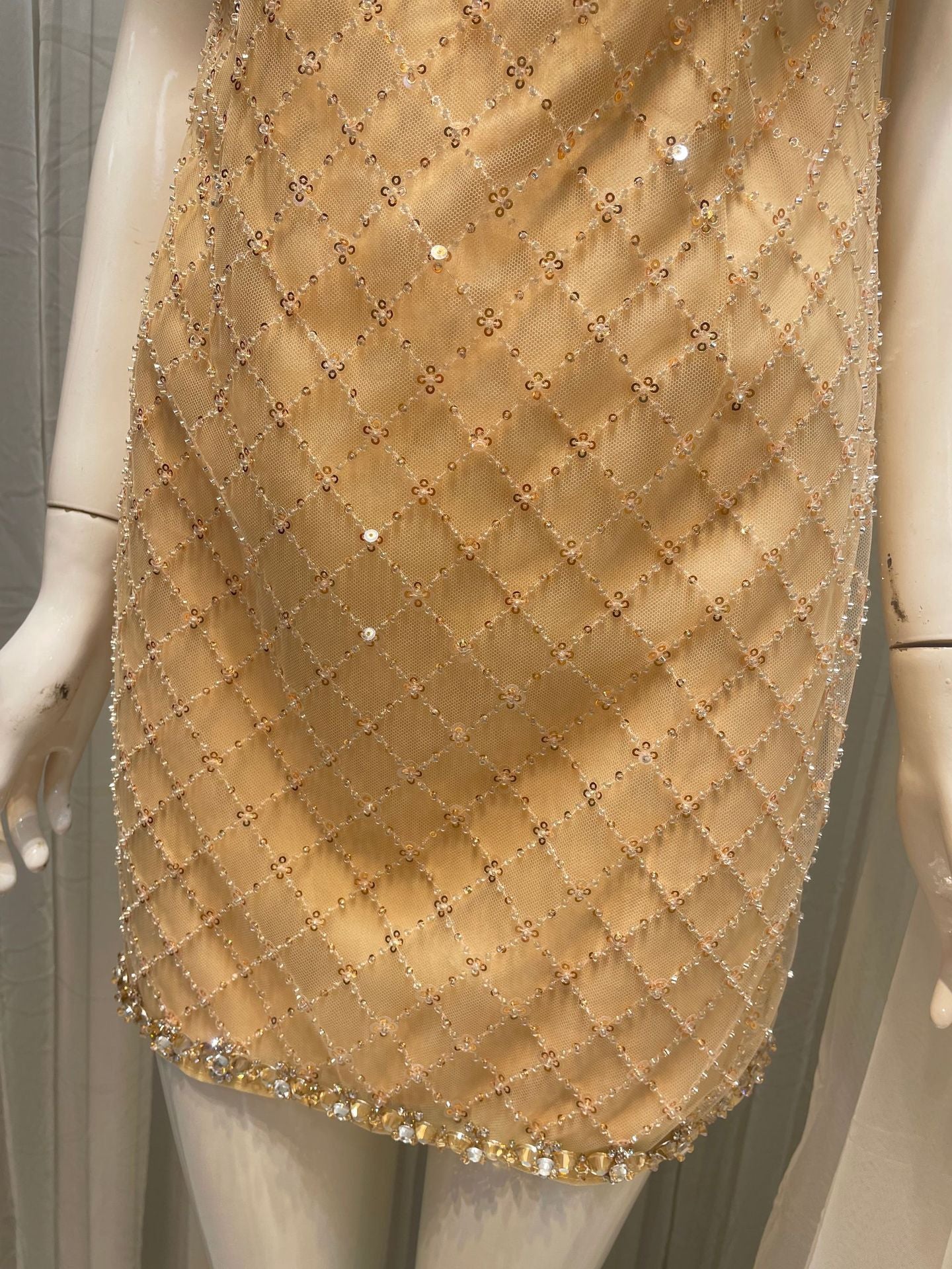 Embellished Rhinestone Sequin Mini Dress in Yellow