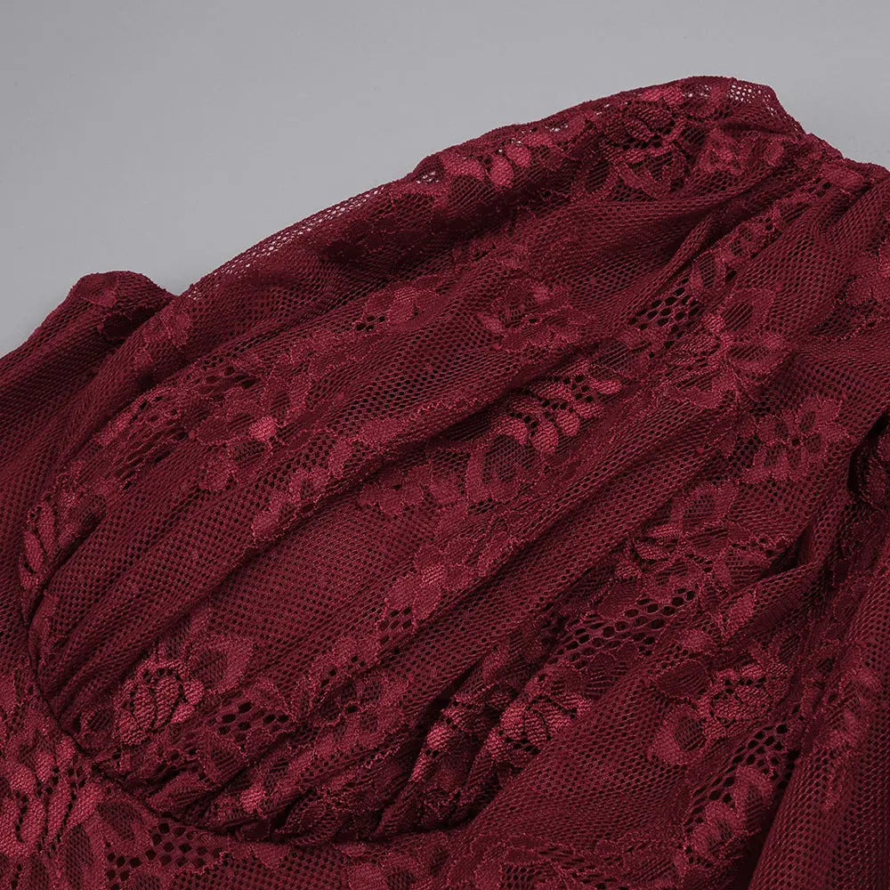 one-shoulder Lace Maxi Dress In Burgundy