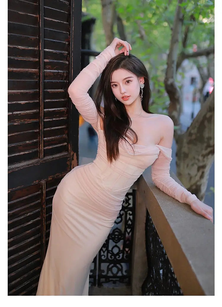 Mesh Off-Shoulder Maxi Dress