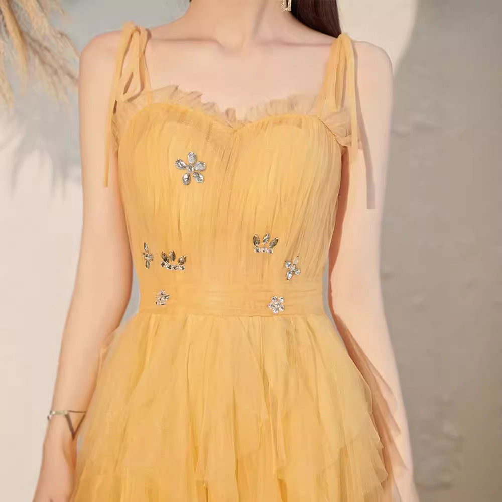 Rhinestone Embellished Maxi Dress - Yellow