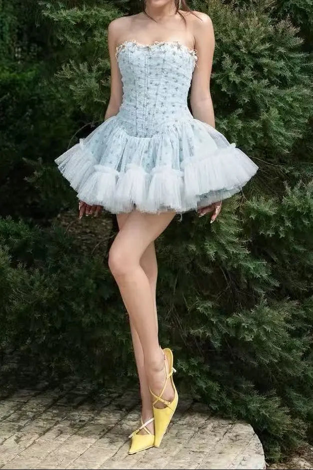 Floral Print Mini Dress in Blue